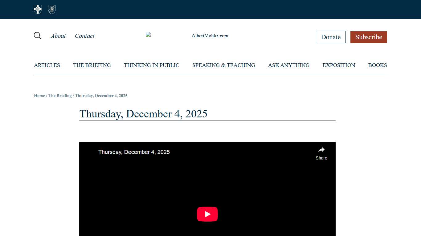 Thursday, December 4, 2025 - AlbertMohler.com